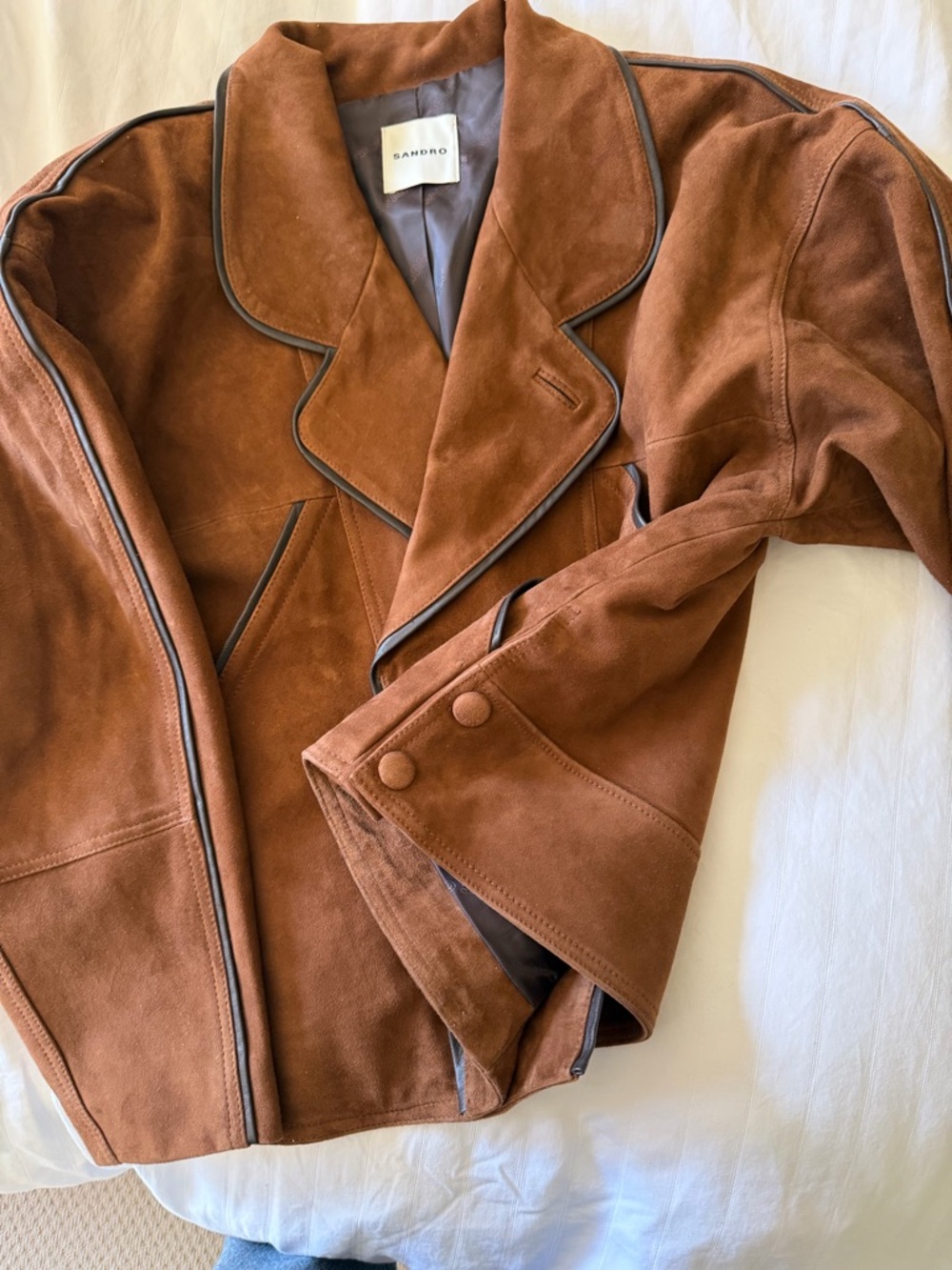 Sandro Brown Suede Boxy Bomber Jacket - Picture 9 of 10